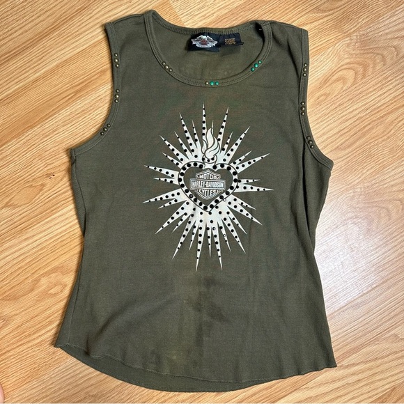 Harley-Davidson Women's Graphic Tank Top, Bedazzled, Size Large Green y2k - Picture 1 of 10